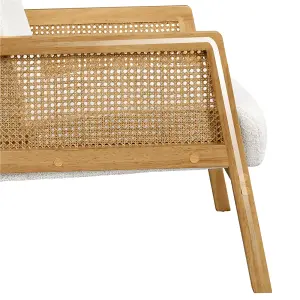 Yaheetech Ivory Boucle Upholstered Accent Chair with Rattan Sides and Rubberwood Legs