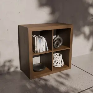 sweeek. 2-level cubic bookshelf with 4 compartments Basiks Walnut 76x39x76 cm