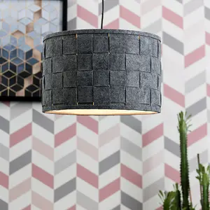 ValueLights Monza Modern Large Grey Felt Weave Design Cylinder Ceiling Pendant Drum Light Shade