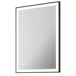 500 x 700mm IP44 MATT BLACK LED Bathroom Mirror & Demister Tunable White Border