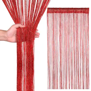 String Curtain Panel Spaghetti Tassel Curtain, 200cm x 90cm - Red