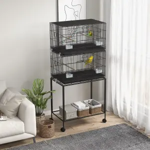 PawHut Two-Tier Bird Cage on Wheels w/ Stand, for Canaries