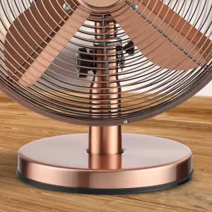 Home & Office Electric Sturdy Metal 12" 3 Speed Tilt Oscillating Worktop Desk Table Air Cooling Fan- Copper