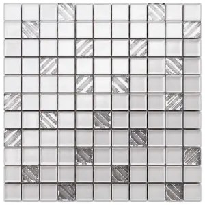 Glass mosaic on mesh for bathroom or kitchen 300mm x 300mm - White pastry