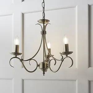 Luminosa Bernice 3 Light Multi Arm Ceiling Pendant Antique Brass, E14