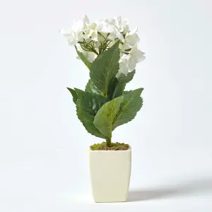 Homescapes Small Cream Artificial Hydrangea Flower in Cream Pot, 38 cm Tall