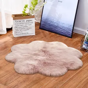 Pink Flower Shaped Super Soft Shaggy Area Rug Kids Rooms Decor Indoor Floor Rugs Dia 90cm