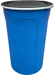 210L Blue plastics shipping drum with lid and clasp, shipping container, large storage container with lid.