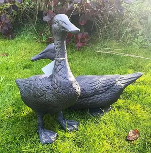 Pair of Ducks Garden Sculpture Cast Aluminium Ornament