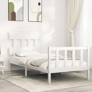 Berkfield Bed Frame with Headboard White Single Solid Wood