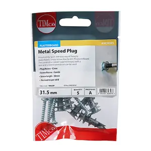 Timco - Metal Speed Plugs & Screws - Zinc (Size 31.5mm - 5 Pieces)