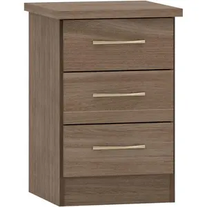 Cascio 3 Drawer Bedside Table Rustic Oak Effect