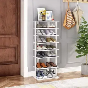 7 Tiers White Vertical Household Space Saving Shoe Rack Entryway Shoe Storage Shelf Unit