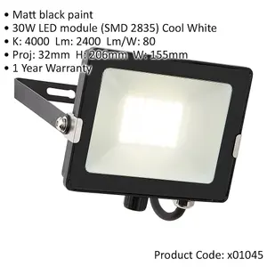 4 PACK Outdoor Waterproof LED Floodlight - 30W Cool White LED - Matt Black