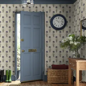 Laura Ashley Midnight Palace Dandelion Dusky Seaspray Blue Smooth Wallpaper