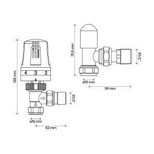 Flomasta Polished Angled Radiator valve & lockshield (Dia)15mm x ½"