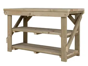 Indoor/outdoor workbench pressure treated station (H-90cm, D-64cm, L-90cm) with double shelf