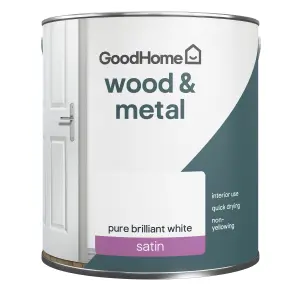 GoodHome Pure Brilliant White Satinwood Metal & wood paint, 2.5L