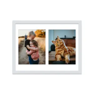 16x12 Inch 2 Opening Photo Collage Frame, Display Two 9x7 Inch Photos, Multi Aperture Family Picture Frame, Light Grey