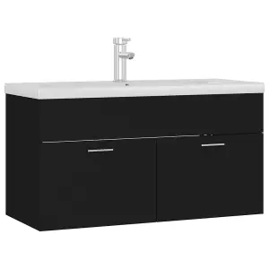 Berkfield Sink Cabinet with Built-in Basin Black Engineered Wood