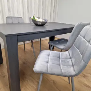 Dining Table and 4 Chairs  Black Dark Grey 4 Grey Velvet Chairs Wood Dining Set Furniture