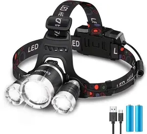 EXTRASTAR Head Torch Rechargeable, Headlight With 3 Lights 4 Modes, LED Head Torch Headlamp For Camping, Fishing, Hiking, Jogging, Running, Cycling