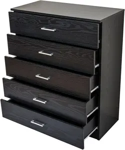 Black Chest of 5 Drawers Wood With Anti Bowing Support 90 x 75 x 36 cm