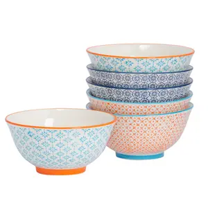 Nicola Spring - Hand-Printed Cereal Bowls - 16cm - 3 Colours (Set of 6)