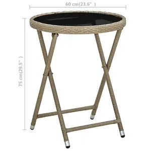 Berkfield Tea Table Beige 60 cm Poly Rattan and Tempered Glass