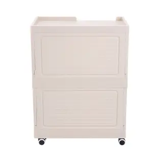 2 Tier Stackable Storage Box Wardrobe Storage Bin Bookcase with Wheels