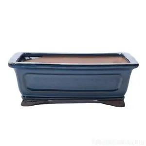 26cm Glazed Bonsai Pot - Rectangle - 26cm x 21cm x 9cm - Blue