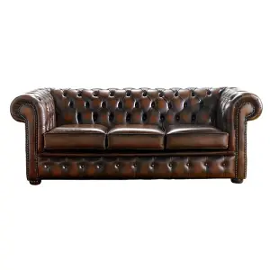 Chesterfield 3 Seater Antique Rust Leather Sofa Bespoke In Classic Style