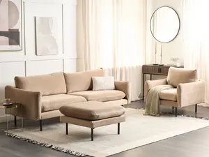 Velvet Living Room Set with Ottoman Beige VINTERBRO