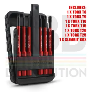 Wiha SlimBits Torx Screwdriver Bits Set Box T8 To T25 6pcs VDE Electrician 43153