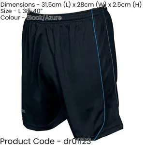 L ADULT Elastic Waist Football Gym Training Shorts - Plain BLACK/BLUE 38-40"