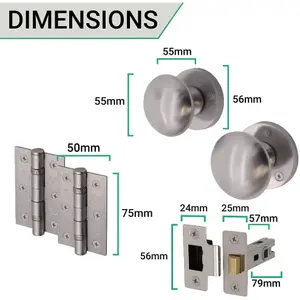 EAI - Round Mortice Door Knobs and Latch Kit - 55mm - Satin Chrome