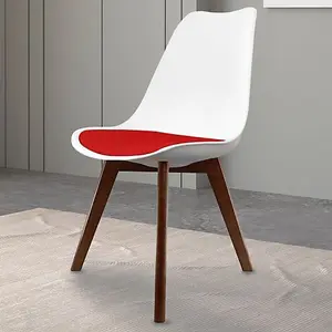 Soho White & Red Plastic Dining Chair with Squared Dark Wood Legs