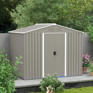 Outsunny 8 x 6ft Garden Storage Shed w/ Double Sliding Door Outdoor Light Grey