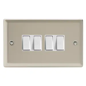 Varilight 4-Gang 10A 1- or 2-Way Rocker Switch (Twin Plate) Satin