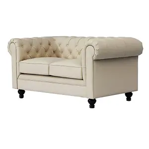 Hertford Chesterfield Faux Leather 2 Seater Sofa In Ivory