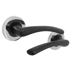 Zena Door Handle Modern Design Matt Black Lever on Chrome Rose Internal Latch Handles