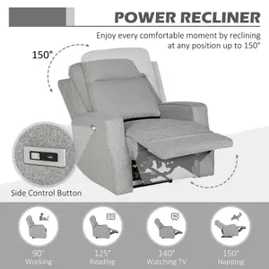 HOMCOM Electric Armchair, Fabric Recliner Chair with USB Port, Grey