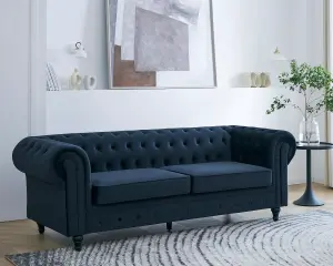 Chesterfield Velvet Fabric 3 Seater Sofa, Midnight Blue