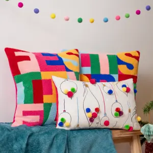 Heya Home Festive-val Baubles Pom-Pom Cushion Cover