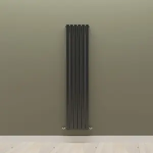 Vertical Black Single Oval Panel Radiator (H)1600mm x (W)354mm, 3410 BTU.