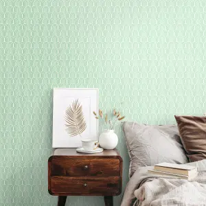 Hoopla Walls Retro Arch Mint Green 10m Wallpaper Matt Smooth