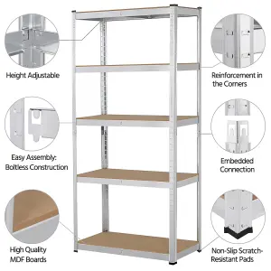 Yaheetech Silver Metal 5 Tier Storage Rack with Adjustable Shelves