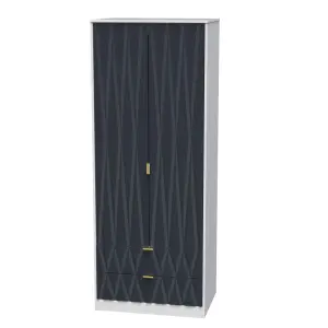 Diamond Ready assembled Modern Matt indigo & white 2 Drawer Tall Double Wardrobe (H)1970mm (W)740mm (D)530mm