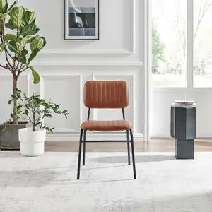 Furniturebox UK Dining Chair - 2x Delta Tan Brown Faux Leather Upholstered Dining Chair Black Legs - Contemporary Dining Furniture