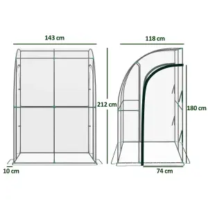 Outsunny 143x118x212cm Walk-In Lean to Wall Tunnel Plastic Greenhouse with Doors